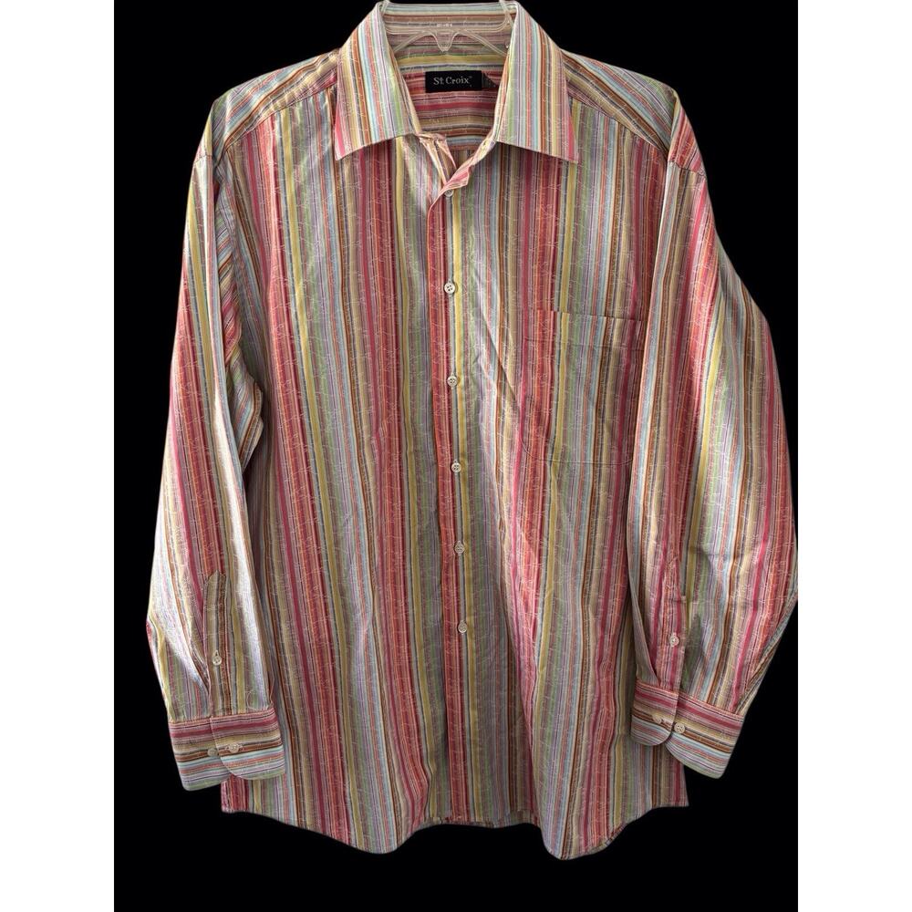 St. Croix Shirt Mens L Multi Striped Button Down Long Sleeve Made in Italy - Picture 4 of 5